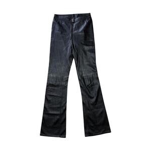 Vintage 90S y2k Cache Black Genuine Leather Stripe Bootcut Pants Size 6